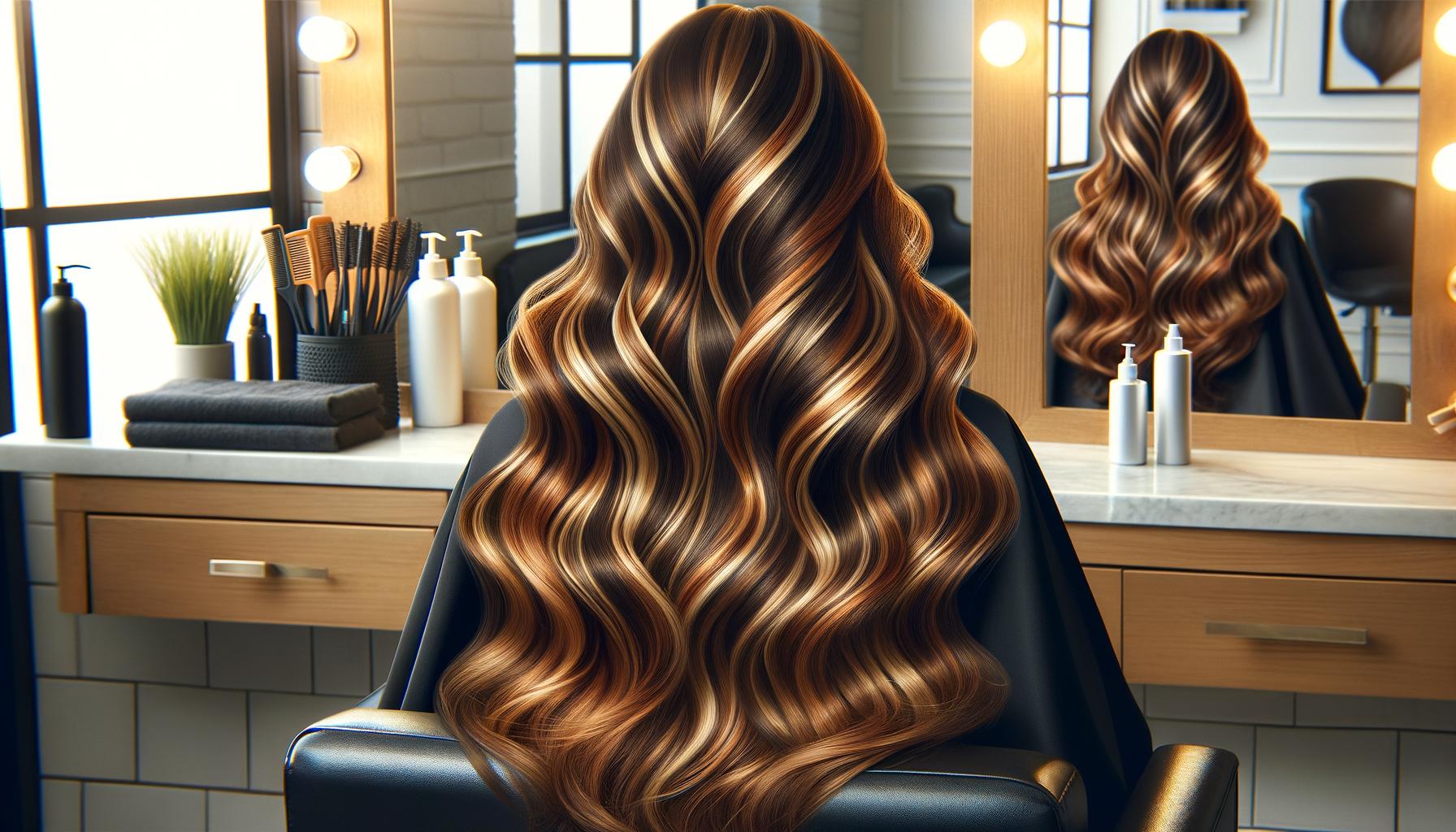 Trendy looks achieved with caramel highlights on brown hair